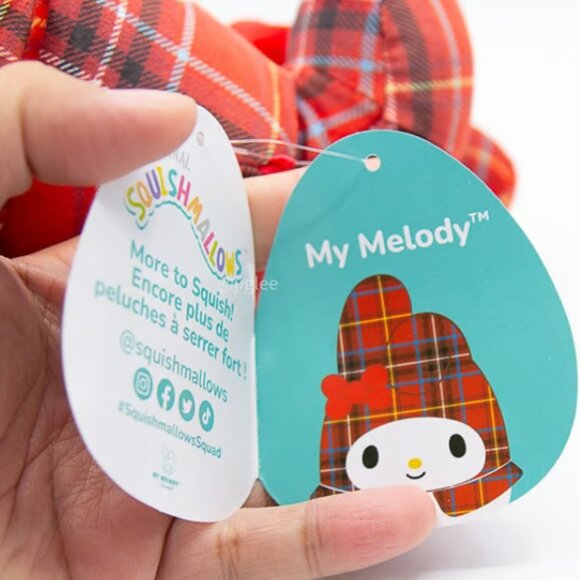7" My Melody in Red Plaid Holiday Ed Squishmallows / Jazzwares / KellyToy / BNWT - Picture 6 of 6